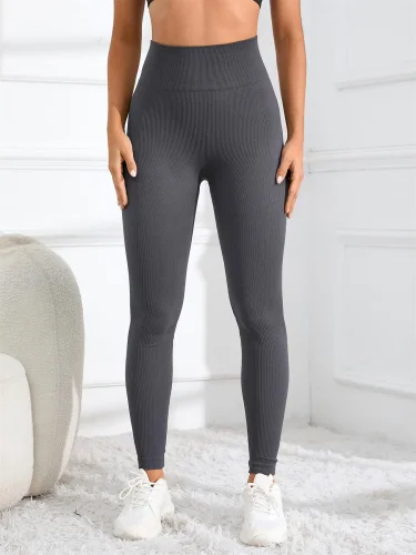 Bild von Hoch taillierte, nahtlose Yoga-Leggings, gerippte Sportbekleidungsstrumpfhosen, Fitnessbekleidung für Damen, Fitnessstudio und Freizeitkleidung für Herbst und Winter