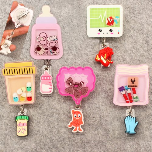 Image de Porte-Badge Acrylique Mignon avec Clip Rotatif 360°