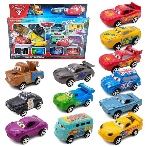 Disney Pixar Cars 3 Rebound Auto's - 12-delige Set met Lightning McQueen en Jackson Storm - Plastic Speelgoedauto's in Stijlvolle Geschenkdoos
