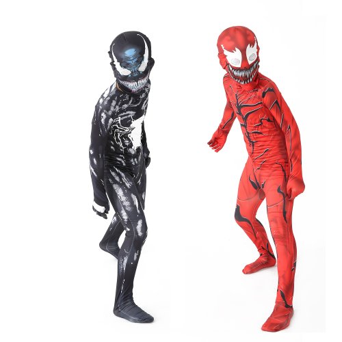 Image of Venom Symbiote Spider-Man Cosplay Costume Jumpsuit for Adults and Kids – Halloween Superhero Outfit with Detailed Design
