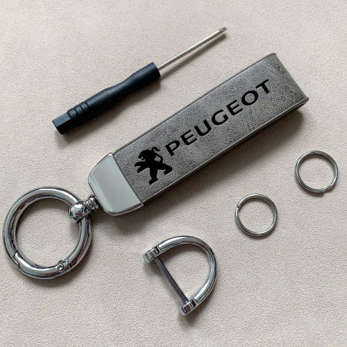 Afbeelding van Auto Vintage Lederen Sleutelhanger Ring Zinklegering Ketting Sleutel Voor Peugeot 408 308 5008 208 2008 3008 Landtrek Rifter 508 301 108 608