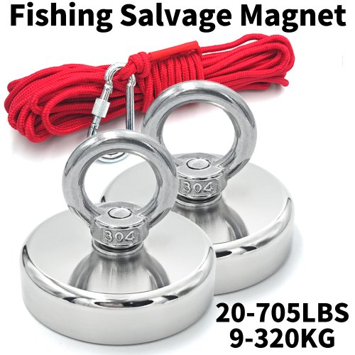 Immagine di Amo da Pesca in Neodimio N52 Super Resistente D16 x D42mm con Foro Svasato e Paravento Magnetico di Salvataggio