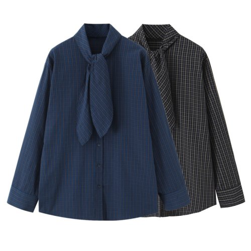 Imagen de Camisa de Manga Larga con Cuello de Bufanda a Cuadros para Mujer, Blusa Elegante y Versátil de Otoño, Ropa Informal Moda 2025