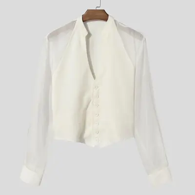 Image de Chemise Homme Transparente Maille Patchwork Col V - Style Streetwear 2025