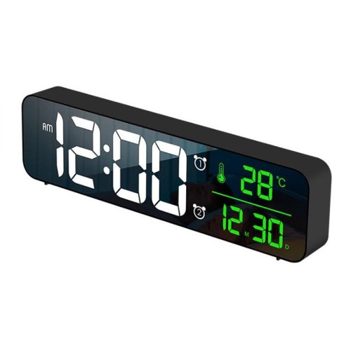 Image of Elegant LED Digital Alarm Clock with Temperature, Date, and Mirror Display – USB Charging Desktop Clock for Modern Living Room Decor