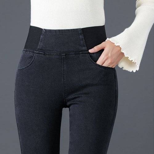 Zdjęcie Czarne, wysokiej talii, dopasowane jeansy damskie z elastycznego denimu, model skinny pencil, rozmiar 26-38, nowa kolekcja 2024