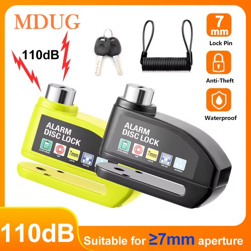 Image of Heavy-Duty Waterproof Motorcycle Disc Brake Lock with 110dB Alarm – Anti-Theft Security Wheel Padlock for Motorcycles and Scooters