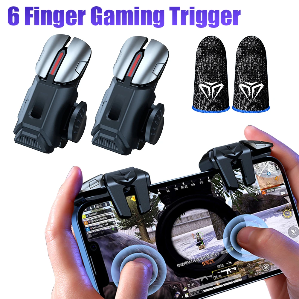 Afbeelding van G21 1 Paar 6-Vinger Gamecontroller voor PUBG Mobile - Mobiele Gamepad met Trigger, Joystick en Shooter Fire Knop