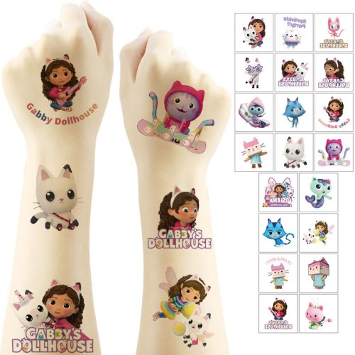 Imagen de Paquete de 20 Pegatinas de Tatuajes de Gatos de Gabby's Dollhouse: Lindas Pegatinas de Anime para Niños, Resistentes al Agua, Ideal como Regalo para Niñas
