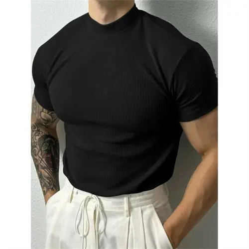 Image de T-Shirt Homme Sport Élastique Col Haut Rayé