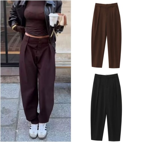 Afbeelding van Dames Lente 2025 Nieuwe Zwarte Commuter Broek met Hoge Taille en Driedimensionaal Gesneden Emmermodel – Casual & Comfortabel