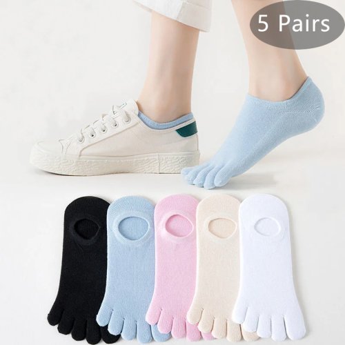 Afbeelding van 5 paar zomerse onzichtbare teensokken voor vrouwen en meisjes - dunne katoenen 5-vinger sokken met ademende en deodorante eigenschappen, effen en zacht, perfect voor open schoenen