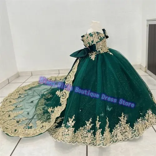 Image de Robe de Demoiselle d'Honneur Verte pour Petite Fille