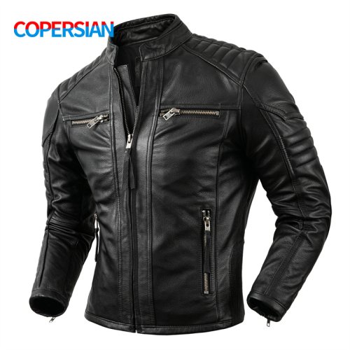 Imagen de Abrigo de Cuero Vintage para Hombre, Chaqueta Informal de Otoño con Diseño de Bolsillos para Motociclista, Estilo Moderno y Clásico