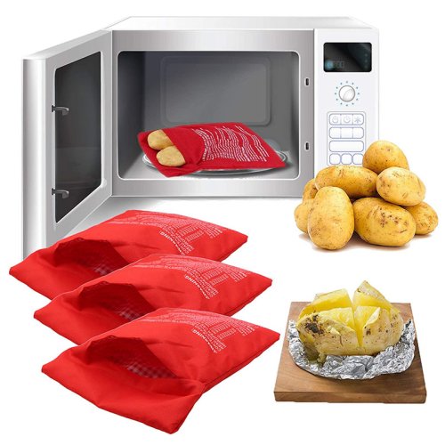 Natural Reusable Microwave Potato Cooker Bag – Perfectly Baked Potatoes in Just 4 Minutes, Eco-Friendly & Non-Stick Pouch for Healthy Meals