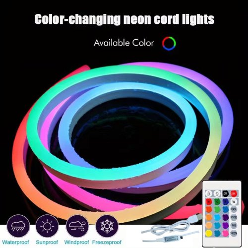 Zdjęcie Taśma LED RGB Elastyczny silikonowy neonowy znak LED Światła Lampa Lina Wodoodporny Ściemnialny Pilot USB 5V 108Leds/M Wystrój pokoju