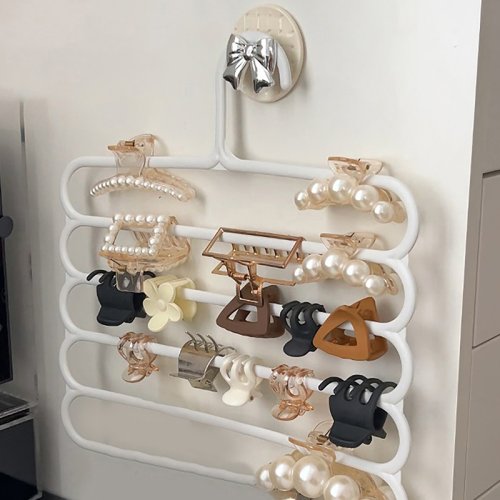 Image of 5-Layer Wall-Mounted Hair Accessory Organizer with Thickened Clips and Headband Holder – Large Capacity Claw Clip Storage Rack for Women