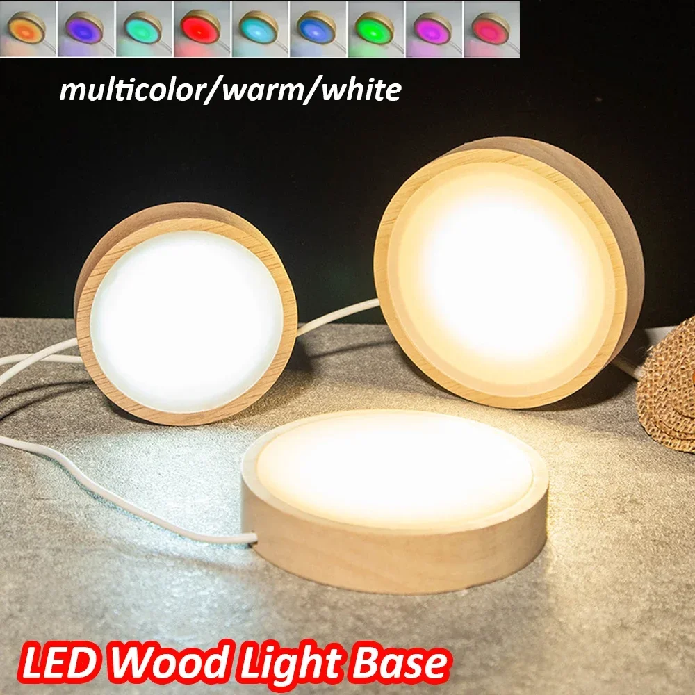 Image of 1-4PCS 6/8/10CM Round Wooden LED Night Light Base 3D Decorative Wooden Holder Display Stand Crystals Glass Ball Acrylic Decor