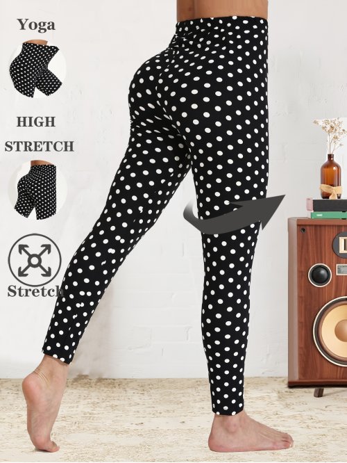 Image de Leggings Noirs à Pois Blancs - Élégants & Extensibles