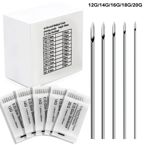 Image of Sterilized Surgical Steel Disposable Piercing Needles for Body Art, Tattoo & Permanent Makeup – 50/100/200 pcs Pack