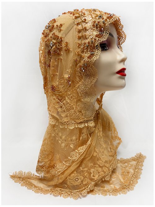 Bild von Eleganter Islamischer Gebetshut für Damen – Neuestes Dubai-Design mit Perlen, Acryl und Bestickung aus Weichem Spitzenstoff