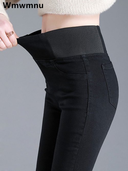 Imagen de Pantalones Vaqueros Ajustados Negros de Talla Grande 26-38 para Mujer, Cintura Alta con Mallas Elásticas, Modelo Informal y Moderno 2024