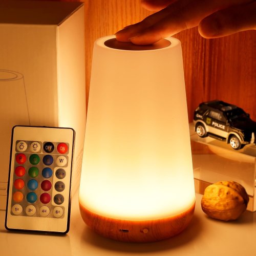 Image of Color-Changing RGB Night Light with Remote Control, Touch Dimmable, USB Rechargeable Portable Table Lamp for Bedside, Desk, or Room Ambiance