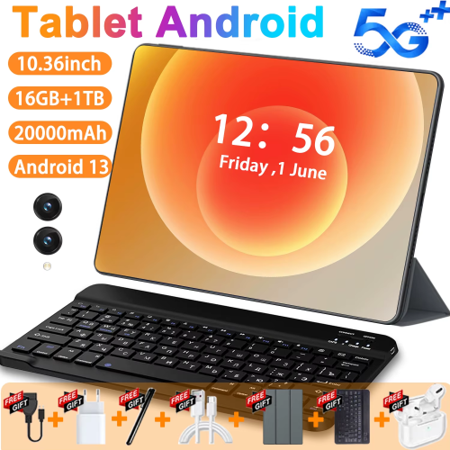Imagen de Tableta Android 2025 de 10.36 Pulgadas con 16GB RAM, 1TB Almacenamiento, Procesador de 10 Núcleos, Cámara Dual 16MP+32MP, Batería de 12000mAh, 5G y Conectividad Dual SIM