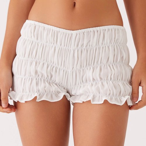 Zdjęcie Śliczne Kawaii Falbany dla Kobiet – Marszczone Szorty Y2K w Stylu Micro Lolita, Plisowane Booty Bloomers, Halki i Bielizna Nocna