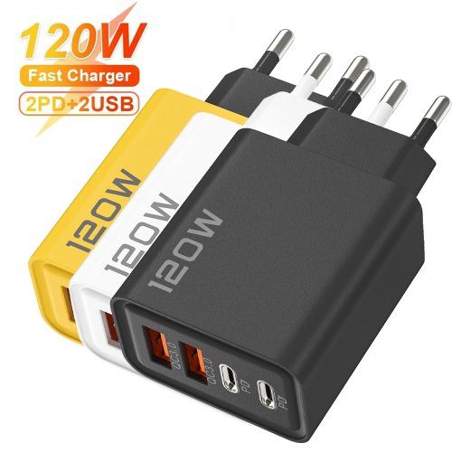 Caricabatterie Rapido USB-C da 120W con 4 Porte, Tecnologia Quick Charge 3.0 e Power Delivery per iPhone 16, Samsung Galaxy S24, Xiaomi 15 e Altri Dispositivi