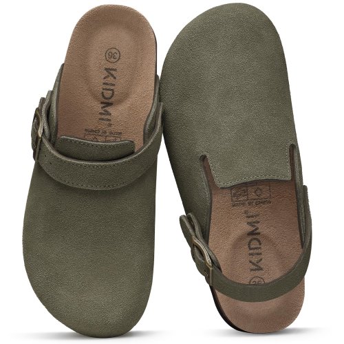 Immagine di Zoccoli da Donna in Pelle Scamosciata con Supporto Plantare