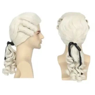 Image de Perruque Grise Longue & Bouclée pour Cosplay Avocat