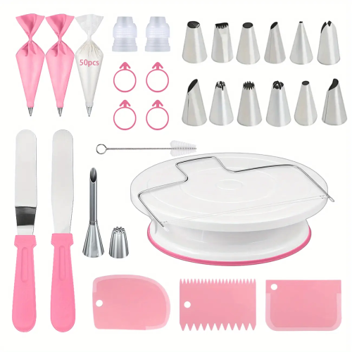 Imagen de Juego Completo de Decoración de Pasteles con Plato Giratorio Antideslizante, 14 Puntas de Tubería y Raspadores Profesionales para Hornear DIY