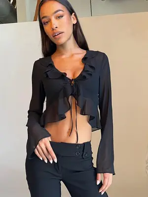 Image de Cardigan Transparent Soie Volants - Style Sexy Automne-Hiver