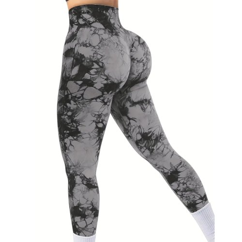 Afbeelding van Tie-Dye Leggings met Hoge Taille - Perzikkleurige Yogabroek voor Dames