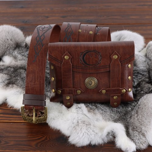 Afbeelding van Middeleeuwse Viking ridderriem, retro heuptas, koperen munt heuptas, Renaissance lederen heuptas riem