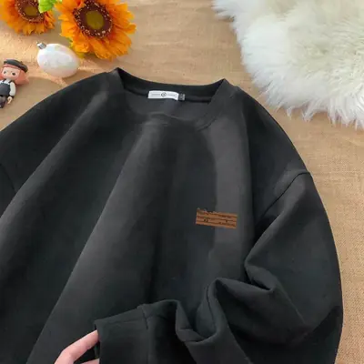 Image de Sweat-shirt en daim homme style rétro japonais col rond streetwear
