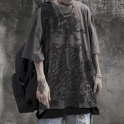 Image de T-Shirt Homme Gothique Crâne Y2K - Streetwear Oversize 2023