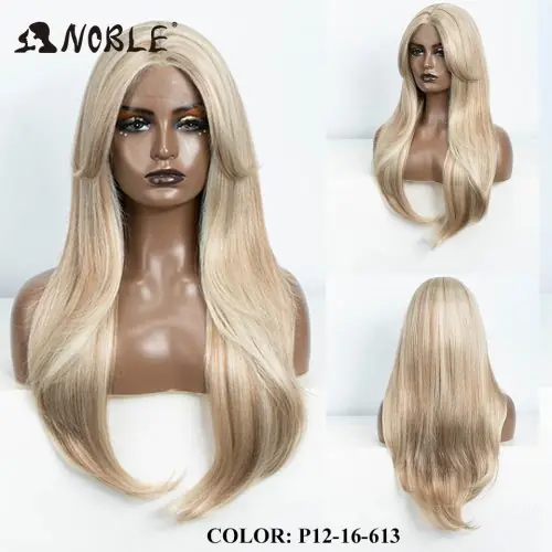 Image de Perruque Blonde Ombrée Longue et Lisse - Lace Front Synthétique