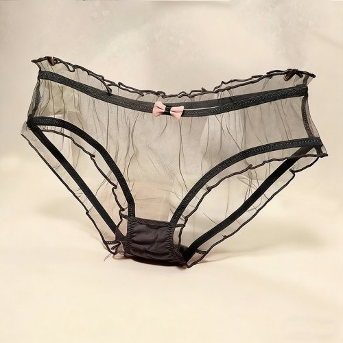 Image of Elegant Lace Mesh Women's Mid-Waist Seamless Underwear with Thin Bow Detail – Soft, Breathable Lingerie Briefs for Everyday Comfort and Style