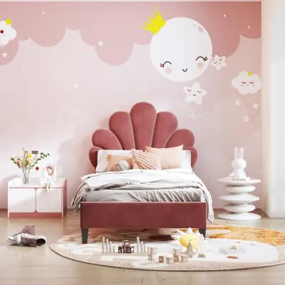 Image de Lit Enfant Fille avec Tête de Lit Florale Réglable