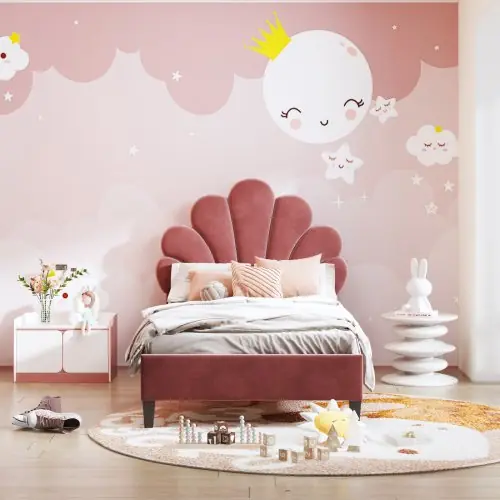 Image de Lit Enfant Fille avec Tête de Lit Florale Réglable