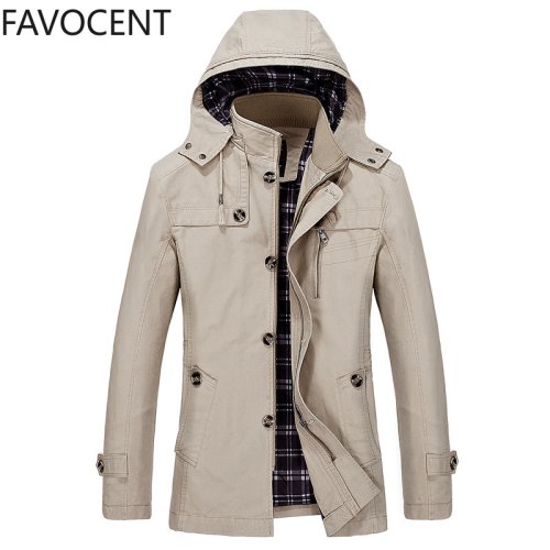 Zdjęcie Nowy Męski Długi Trencz Slim Fit z Kapturem – Koreańska Wersja, Gruba Bawełna, Duże Rozmiary na Wiosnę i Jesień