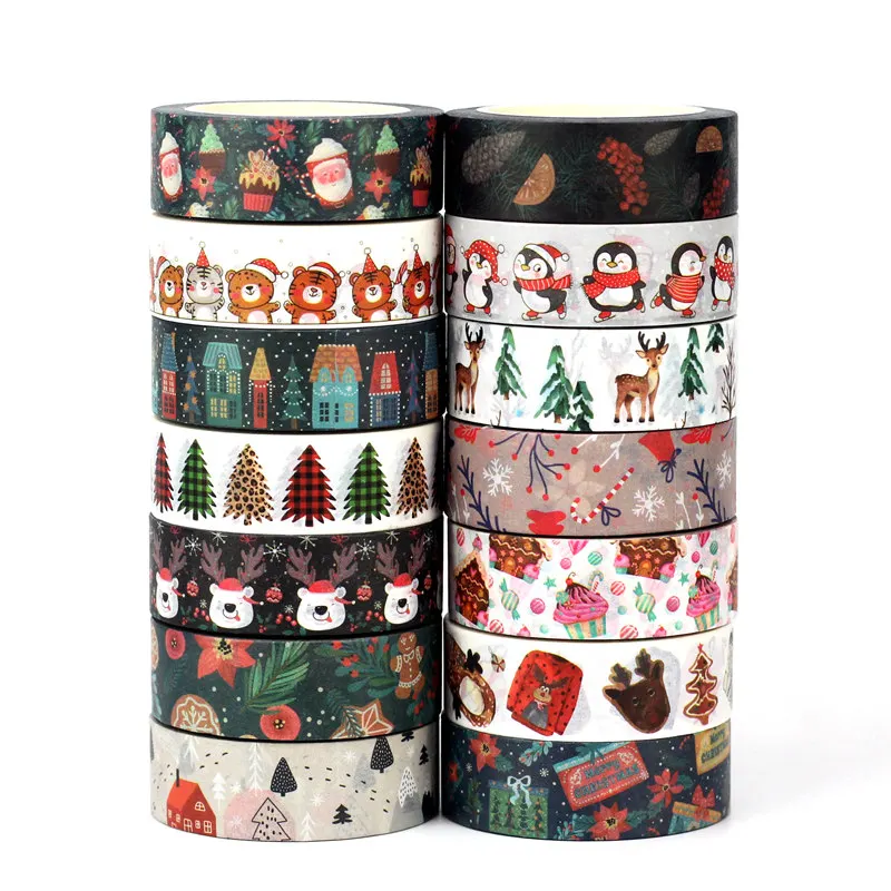 Afbeelding van Natuurlijke Kerstwashtape Set van 10 Meter – Decoratief Plakband met Vrolijke Kerstpatronen voor DIY, Journaling en Creatieve Ambachten