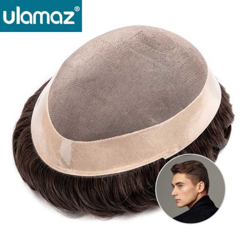 Image of Natural Human Hair Men's Toupee Wig with Capillary Base – Durable, Full Coverage Hair System for Male Hair Loss