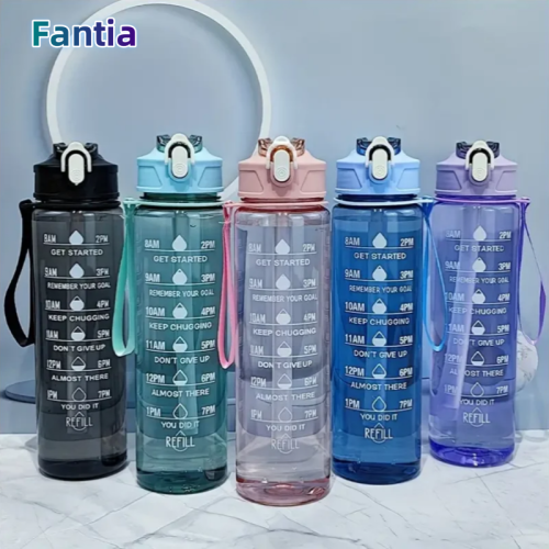 Botella de Agua Deportiva de 800ml con Escala de Tiempo y Cierre A prueba de Fugas Ideal para Entrenamientos, Viajes y Actividades al Aire Libre