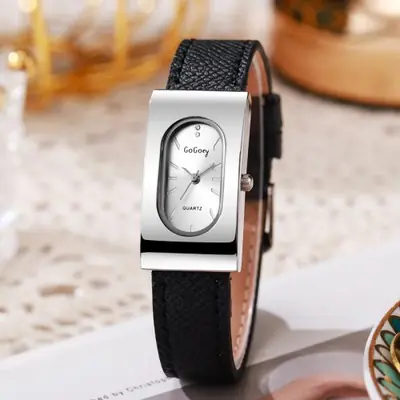 Image de Montre Femme Élégante - Cadran Rectangulaire en Cuir de Luxe