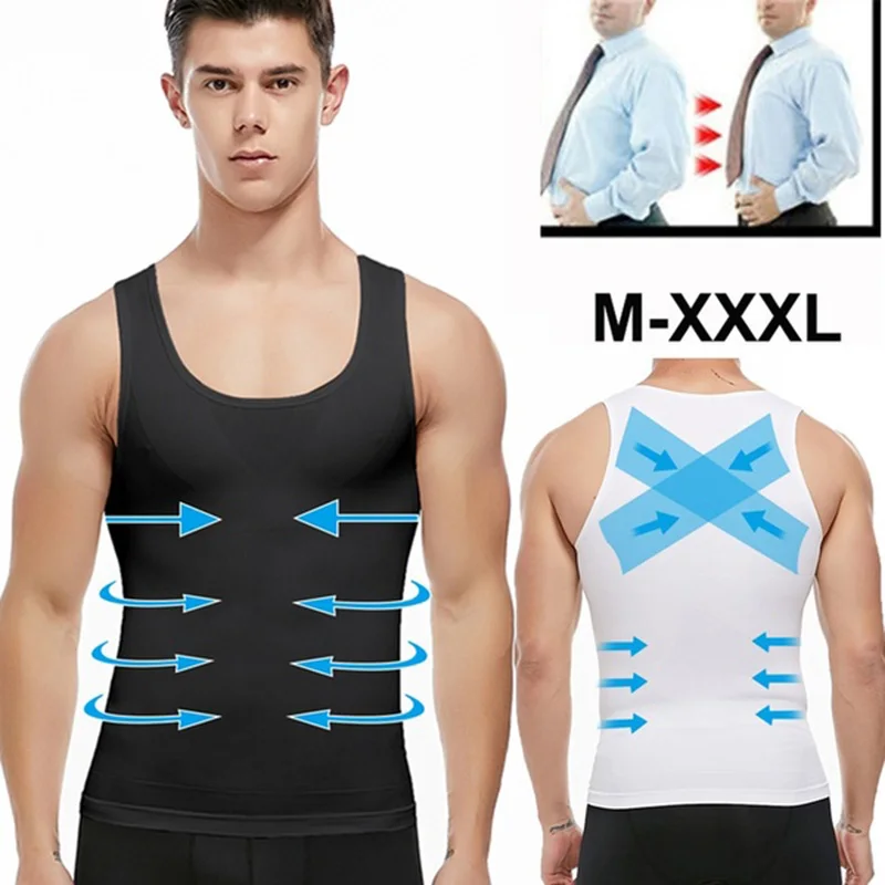 Imagen de Ropa moldeadora de cuerpo adelgazante para hombre, camisa de compresión Abs para ocultar ginecomastia Moobs, camisetas sin mangas de entrenamiento, camisetas interiores