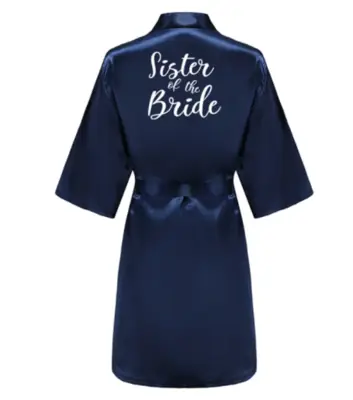 Image de Peignoir de Mariage en Satin Bleu Marine - Grande Taille