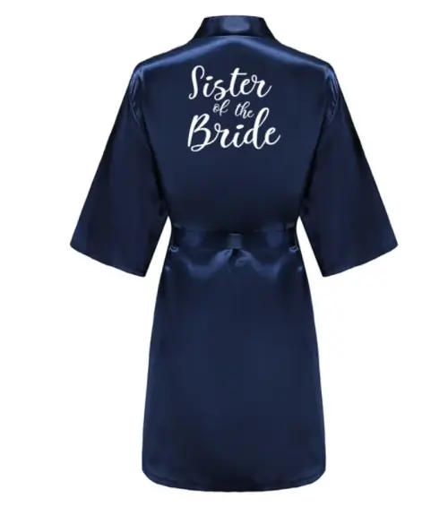 Image de Peignoir de Mariage en Satin Bleu Marine - Grande Taille